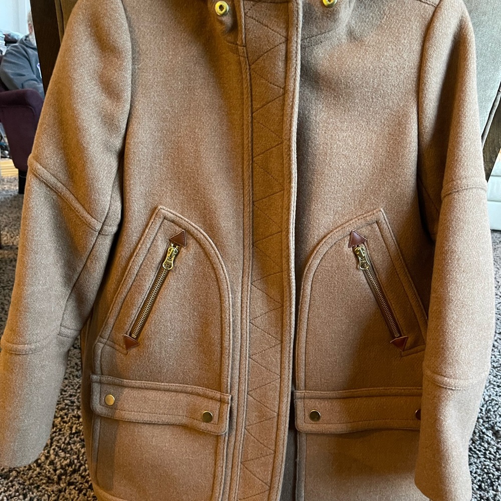 Italian Wool Camel Coat with Hood, Removable Trim - Picture 8 of 8